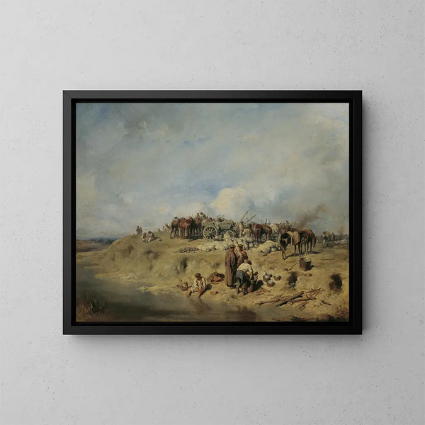Bivouac de soldats russes - August von Pettenkofen — gerahmtes Bild an der Wand