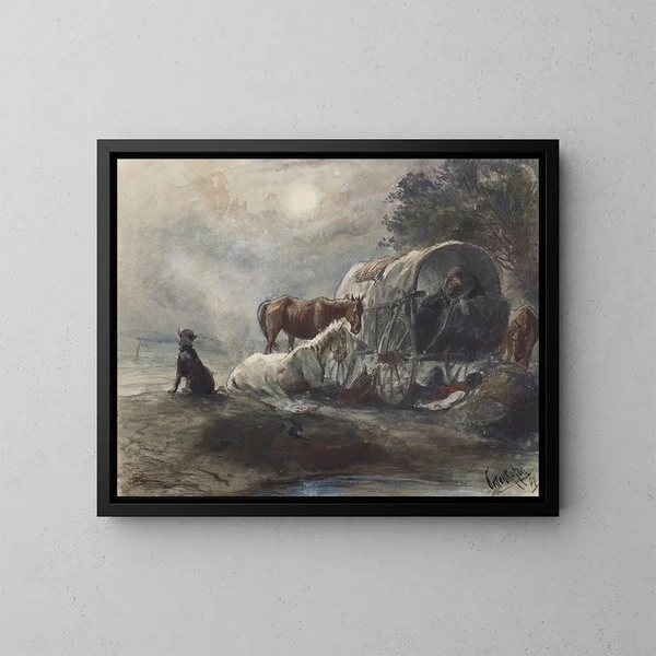 Nacht in einem Wohnwagen - August von Pettenkofen — gerahmtes Bild an der Wand