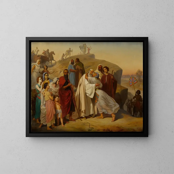 Joseph grüßt Jakob - Auguste Jean-Baptiste Leloir — gerahmtes Bild an der Wand