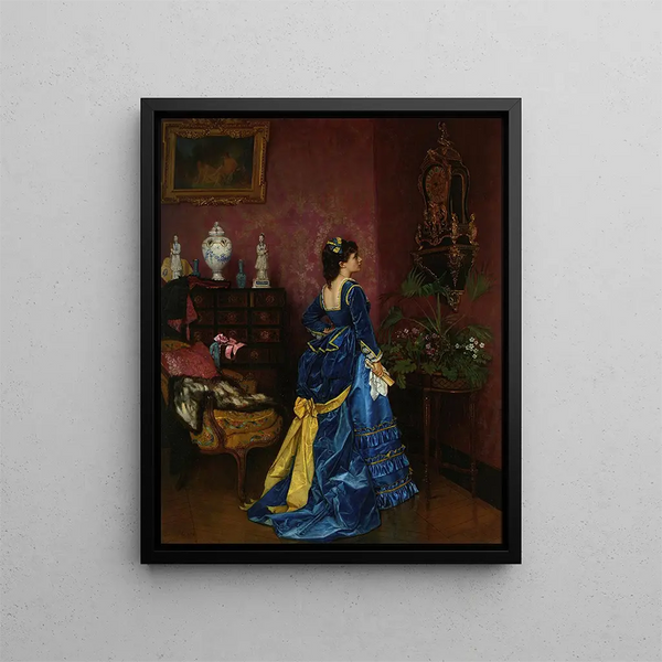 Die blaue Robe - Auguste Toulmouche — gerahmtes Bild an der Wand