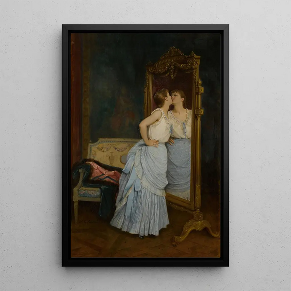 Der Spiegel - Auguste Toulmouche — gerahmtes Bild an der Wand