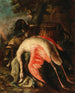 Jagdhunde mit einem Flamingo und anderem Wild in einer Landschaft - Baldassare de Caro — Ansicht des Kunstwerks