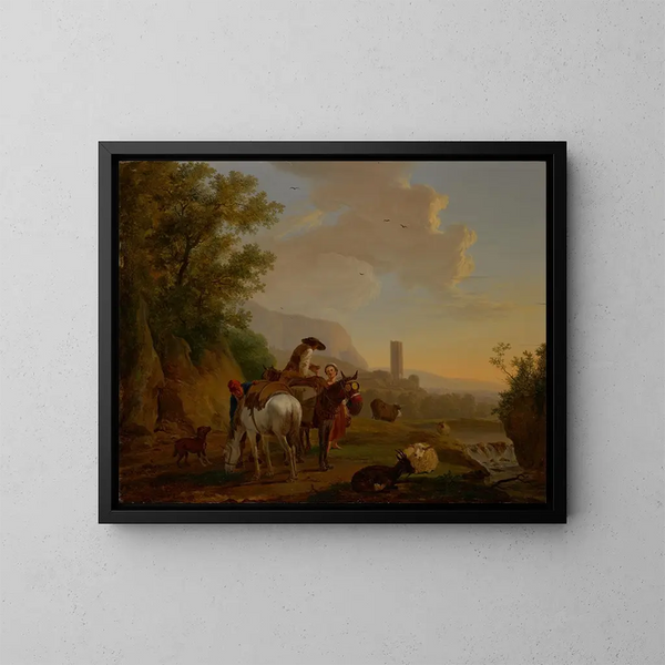 Landschaft im Süden mit Hirten - Balthasar Paul Ommeganck — gerahmtes Bild an der Wand