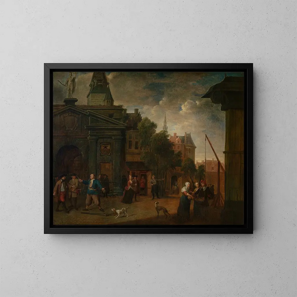 Theater im Freien in der Hof in Antwerpen - Balthasar van den Bossche — gerahmtes Bild an der Wand