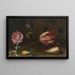 Eine Rose, eine Tulpe, Insekten und eine Muschel auf einem Sims - Balthasar van der Ast — gerahmtes Bild an der Wand