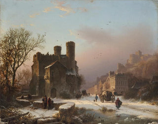 Ein Winterlandschaft mit Figuren in der Nähe eines Dorfes - Barend Cornelis Koekkoek — Ansicht des Kunstwerks