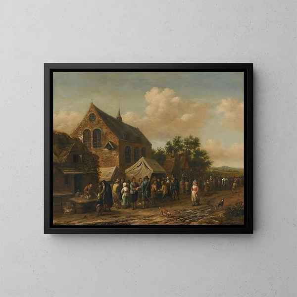 Ein Dorflandmarkt in der Nähe einer Kirche - Barent Gael — gerahmtes Bild an der Wand