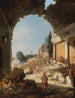 Figuren unter den Ruinen am Ufer des Tibers - Bartholomeus Breenbergh — Ansicht des Kunstwerks