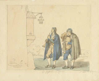 Spieler mit Flöte und Dudelsack vor einem Haus - Bartolomeo Pinelli — Ansicht des Kunstwerks