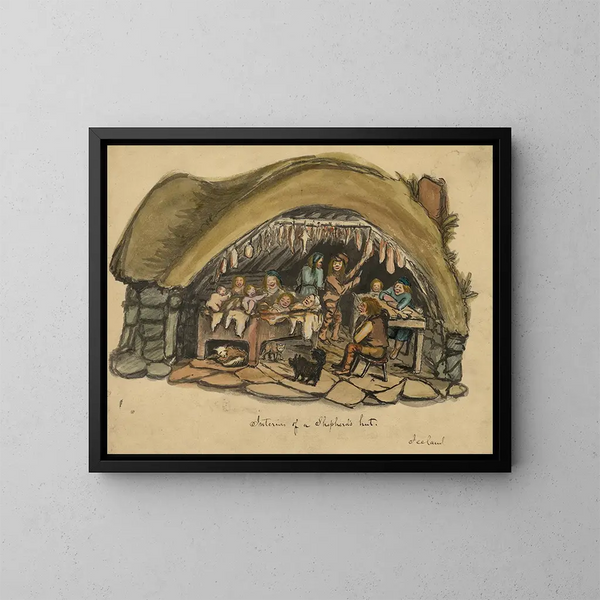 Innenansicht einer Hirtenhütte in Island - Bayard Taylor — gerahmtes Bild an der Wand