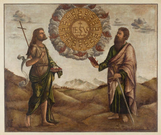 Anbetung des Namens Jesu zwischen Johannes dem Täufer und Paulus - Benedetto Carpaccio — Ansicht des Kunstwerks