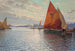 Bateaux de pêche amarrés au large d'une ville italienne au crépuscule - Beppe Ciardi — Ansicht des Kunstwerks