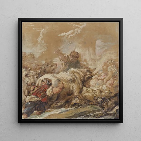 Bergers conduisant du bétail à travers un ruisseau - Jean-Baptiste Deshays