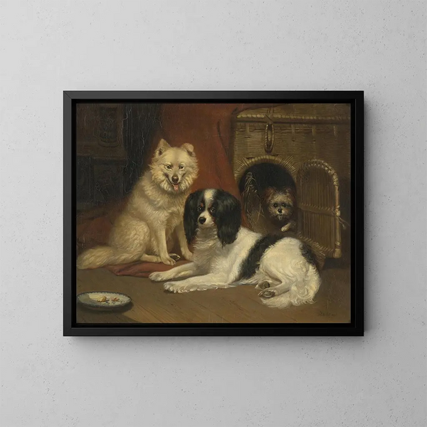 Ein Hund Hirte, ein King Charles Spaniel und ein Terrier - Bernard te Gempt — gerahmtes Bild an der Wand