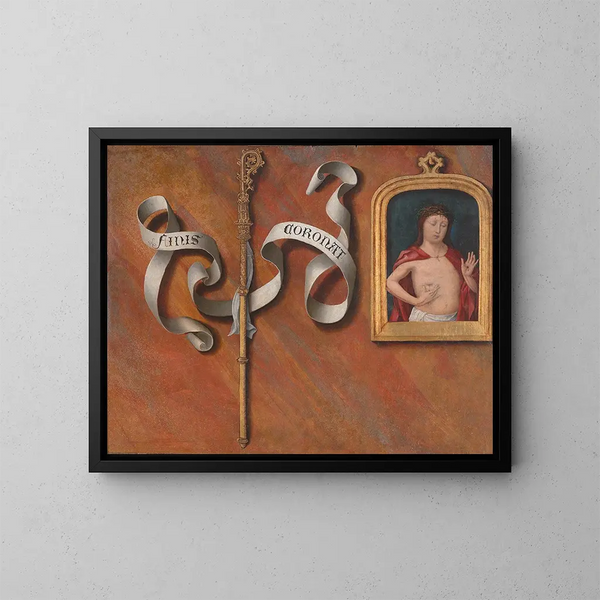Trompe-l'œil avec peinture de l'Homme de douleurs - Bernard van Orley — gerahmtes Bild an der Wand