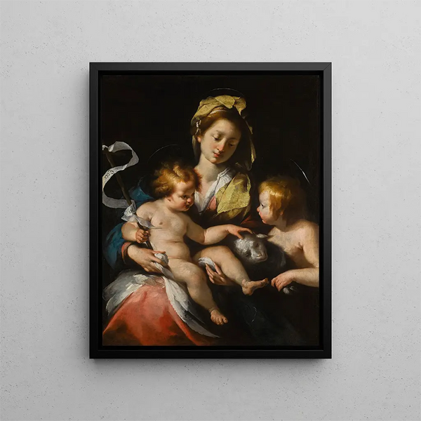 Die Jungfrau mit dem Kind und dem kleinen Johannes dem Täufer - Bernardo Strozzi — gerahmtes Bild an der Wand