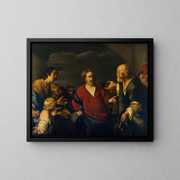 L'Offrande à la monnaie - Bernardo Strozzi — gerahmtes Bild an der Wand