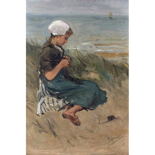 Bernardus Johannes Blommers - Girl Knitting in the Dunes.webp