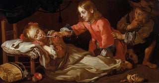 Bernhard Keil - Sleeping girl with two children playing.webp