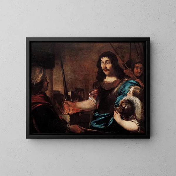 L heroismus des Caius Mucius Scaevola Gemäldes - Bernhard Keil — gerahmtes Bild an der Wand