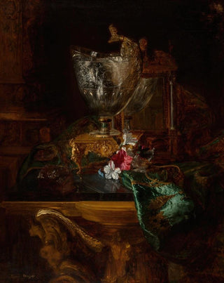 BlaiseAlexandre Desgoffe - A nautilus cup on a carved stand with a floral still life.webp