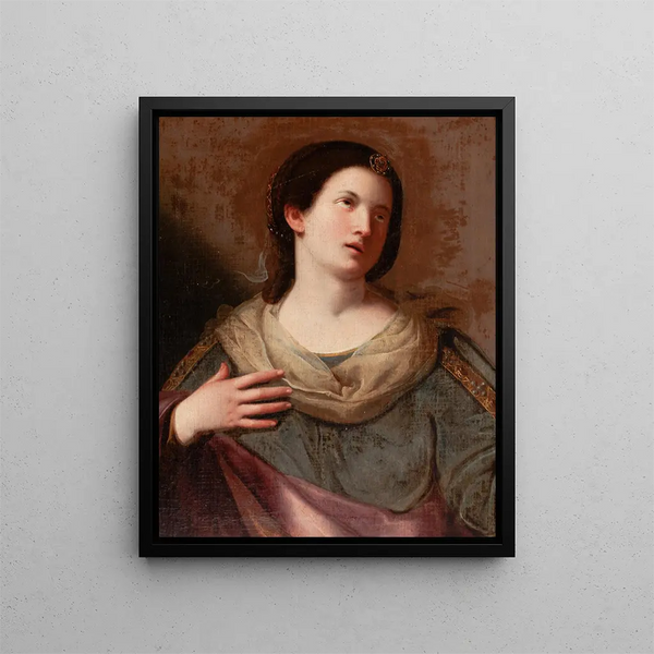 Eine Sibylle mit erhobenen Augen - Bolonaisische Schule — gerahmtes Bild an der Wand