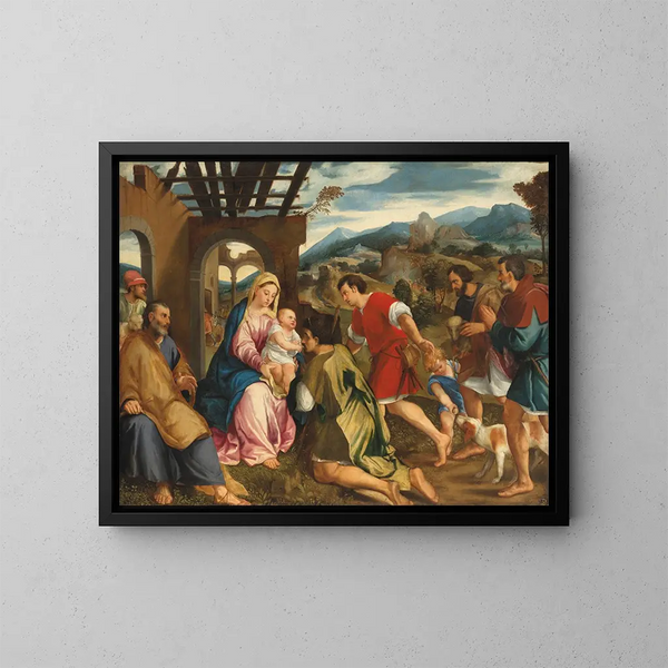 Anbetung der Hirten - Bonifacio Veronese — gerahmtes Bild an der Wand