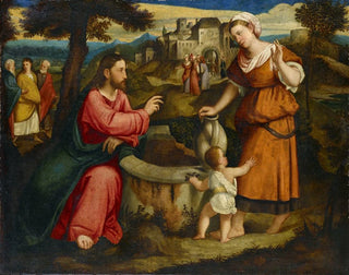 Der Christus und die Samariterin am Jakobsbrunnen in Sichar - Bonifacio Veronese — Ansicht des Kunstwerks