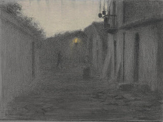 Gasse mit Straßenlaterne bei Dämmerung - Bramine Hubrecht — Ansicht des Kunstwerks