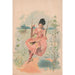 Reproduktion des Gemäldes Frau in rosa Kleid mit goldenen Sternen auf einer Schaukel - Calvert Litho Co