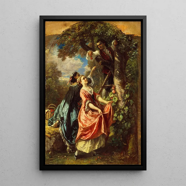 Reproduktion des Gemäldes Rousseau und Mlle Galley pflückend Kirschen - Camille Joseph Étienne Roqueplan
