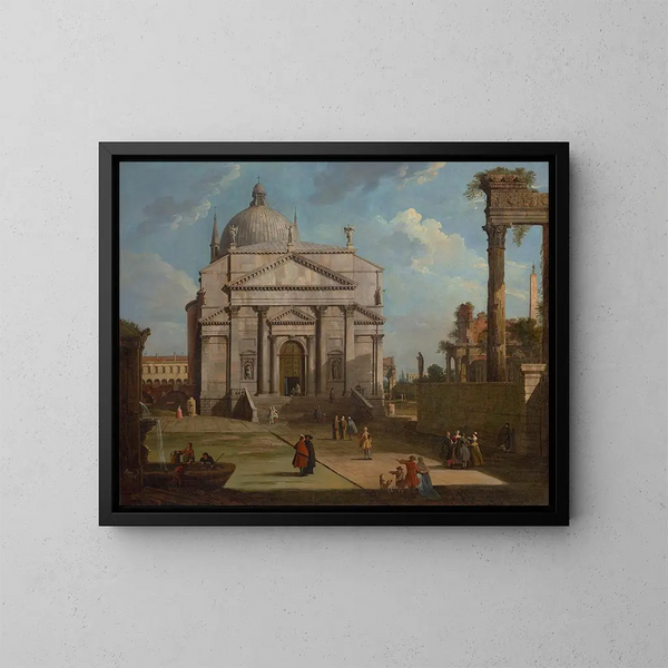 eines Capriccio mit der Kirche des Erlösers - Canaletto — gerahmtes Bild an der Wand
