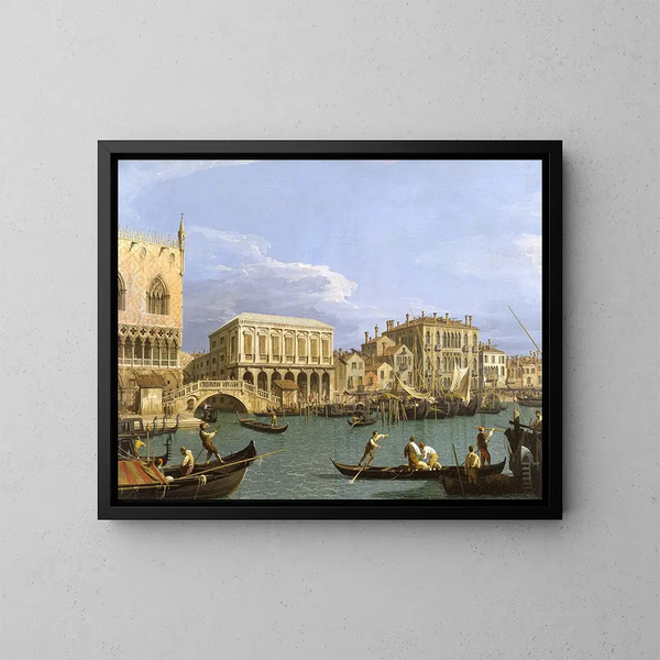 Ansicht der Riva degli Schiavoni in Venedig - Canaletto — gerahmtes Bild an der Wand