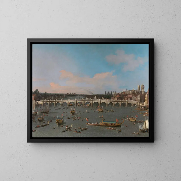 Pont de Westminster mit dem Umzug der Bürgermeister auf der Themse - Canaletto — gerahmtes Bild an der Wand