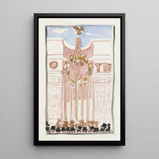 Carel Adolph Lion Cachet - Menigte staande voor versierde gevel of monument.webp