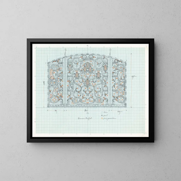 Konzeption für dekoratives Glaspaneel mit Blumenornament - Carel Adolph Lion Cachet — gerahmtes Bild an der Wand