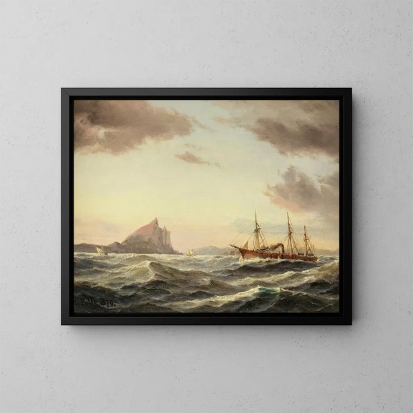 Dampfboot vor der Felsen von Gibraltar - Carl Bille — gerahmtes Bild an der Wand