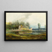 Teich mit Wald und Häuser - Carl Blechen — gerahmtes Bild an der Wand
