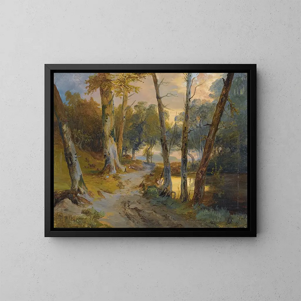Wald mit kleinem Teich - Carl Blechen — gerahmtes Bild an der Wand