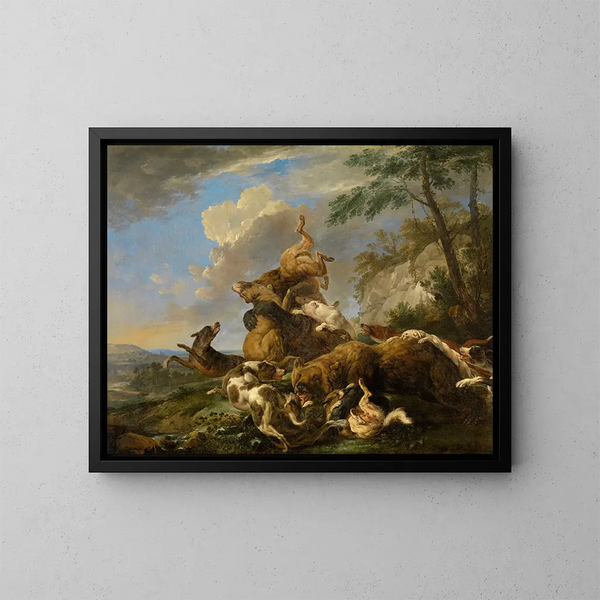 Jagd auf den Bären - Carl Borromäus Andreas Ruthart — gerahmtes Bild an der Wand