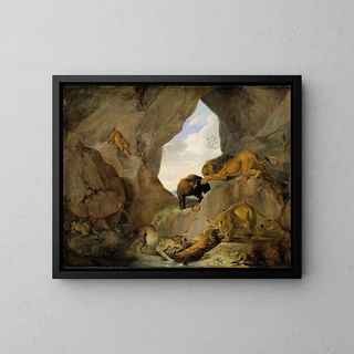 Wildtiere in einer Bergklamm - Carl Borromäus Andreas Ruthart — gerahmtes Bild an der Wand
