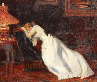 Innenaufnahme mit einem Mädchen auf einem Sofa - Carl Carlsen — Ansicht des Kunstwerks