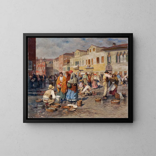 Markt am Fischmarkt in Venedig - Carl Feiertag — gerahmtes Bild an der Wand