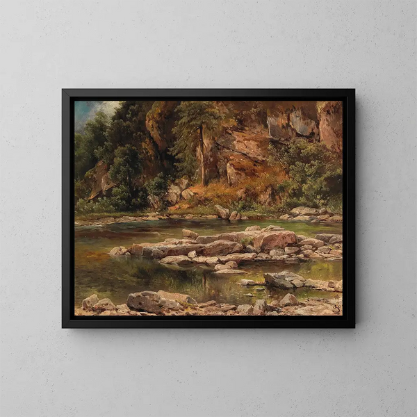 Ein bewaldetes Flusslandschaft - Carl Franz Emanuel Haunold — gerahmtes Bild an der Wand