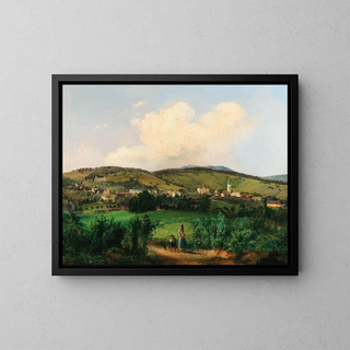 Wien, Blick auf die Kirche und die Kaserne in Mauer vom Lange Gasse - Carl Franz Michael Geyling — gerahmtes Bild an der Wand