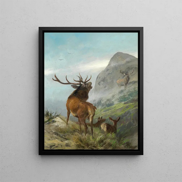 Röhrender Rothirsch - Carl Friedrich Deiker — gerahmtes Bild an der Wand