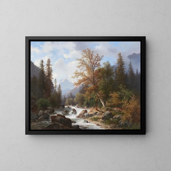 Bergbach bei Ramsau - Carl Hasch — gerahmtes Bild an der Wand