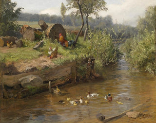 Familie von Enten am Wasserufer - Carl Jutz — Ansicht des Kunstwerks