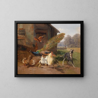 Hund im Vogelkäfig - Carl Jutz — gerahmtes Bild an der Wand