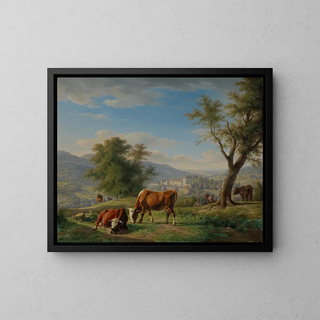 Tiere weiden in der Landschaft bei Baden-Baden - Carl Kuntz — gerahmtes Bild an der Wand